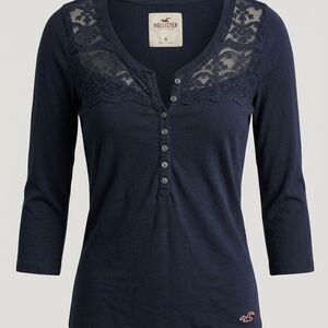Y2k Hollister Dark Blue Lace Accent Shirt